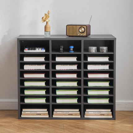 24-Compartment Literature Organizer, Adjustable Shelves, Grey
