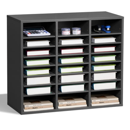 24-Compartment Literature Organizer, Adjustable Shelves, Grey