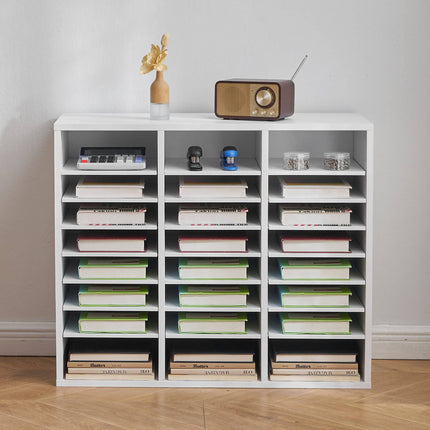 24-Compartment Literature Organizer, Adjustable Shelves, White