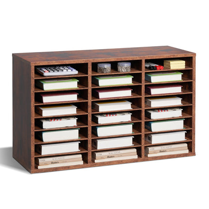 24-Compartment Literature Organizer, Removable Shelves – Dark Brown