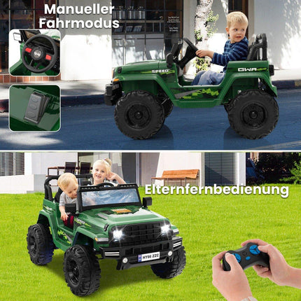 Dětské elektrické auto 24V pro 2 děti s dálkovým ovládáním, hudbou, klaksonem a LED světly, zelené