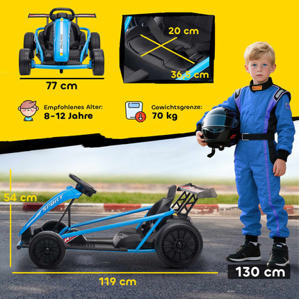 Elektrická motokára 24V pro drifty, pro děti 8-12 let, modrá