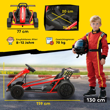 Elektrická motokára 24V pro drifty, pro děti 8-12 let, červená