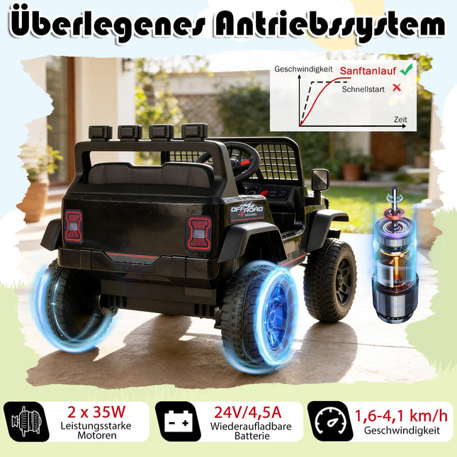 Dětské elektrické auto 24V s dálkovým ovládáním, hudbou a LED světly