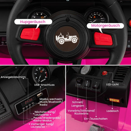 Dětské elektrické autíčko 24V pro 2 děti, růžové, USB a hudba