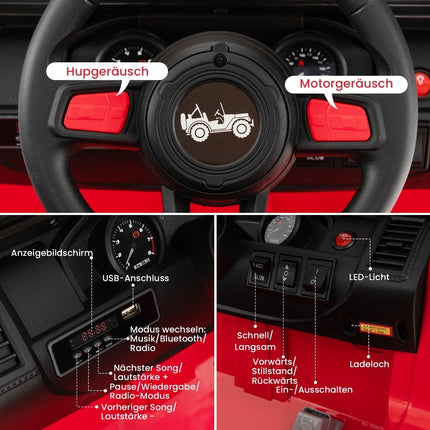 Dětské elektrické autíčko 24V pro 2 děti, červené, USB a hudba