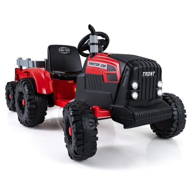 Dětský elektrický traktor 24V s odnímatelnou vlečkou, červený