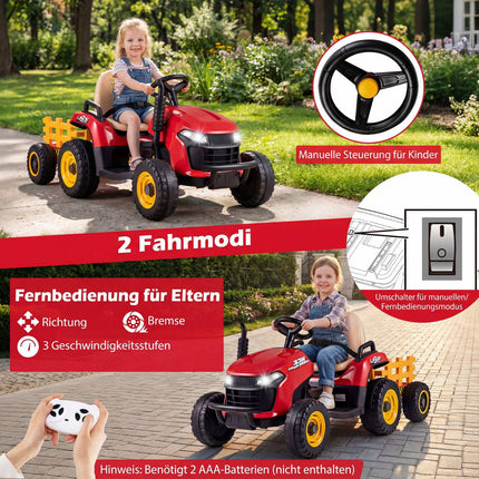 Dětský elektrický traktor 24V s vlečkou a dálkovým ovládáním