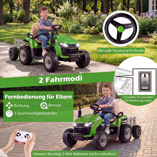 Dětský elektrický traktor 24V s vlečkou a dálkovým ovládáním