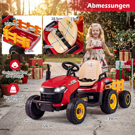 Dětský elektrický traktor 24V s vlečkou a dálkovým ovládáním