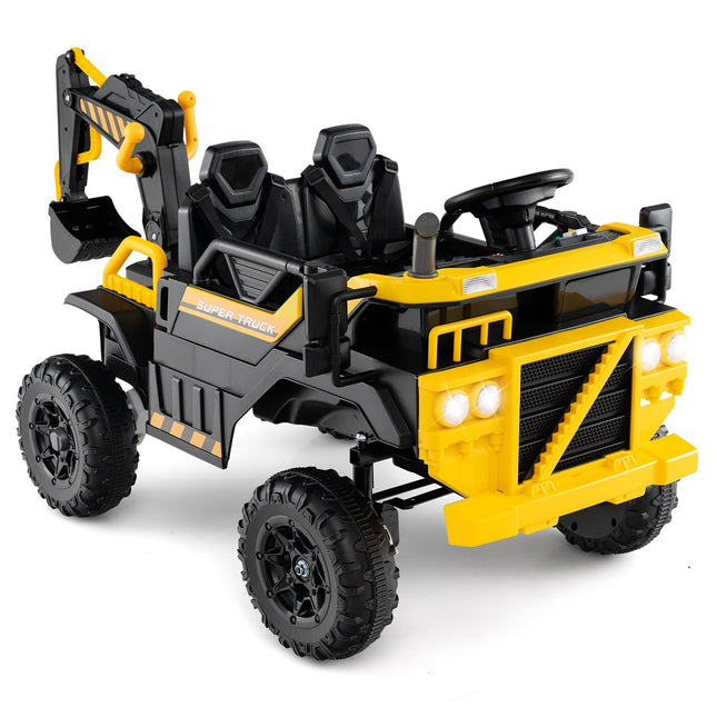 Dětský elektrický bagr 24V s dálkovým ovládáním, pohon 4x4, žlutý