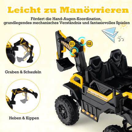 Dětský elektrický bagr 24V s dálkovým ovládáním, pohon 4x4, žlutý