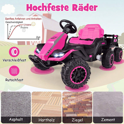 24V Pink Kids' Electric Tractor with Remote & Trailer