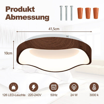 LED stropní svítidlo 24W, úsporná stropní lampa v dekoru dřeva, 41.5 x 10 cm