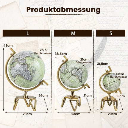 Starožitný glóbus Ø 25,5 cm s kovovou podstavou Otočný studentský glóbus Geografický glóbus Ø 25,5 cm