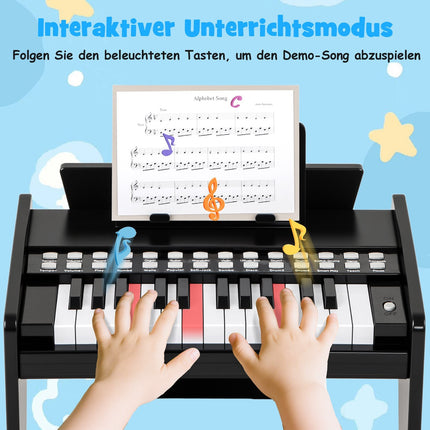 Dětské digitální piano s 25 klávesami – nastavitelné tempo, černé