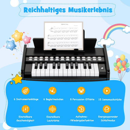 Dětské digitální piano s 25 klávesami – nastavitelné tempo, černé