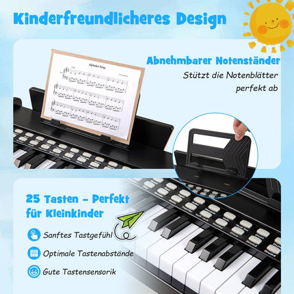 Dětské digitální piano s 25 klávesami – nastavitelné tempo, černé