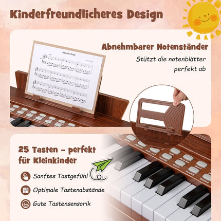 Dětské digitální piano s 25 klávesami – nastavitelné tempo, hnědé