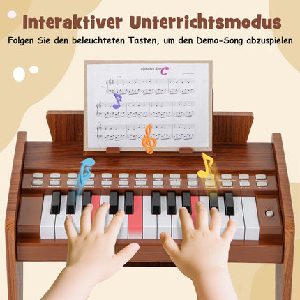 Dětské digitální piano s 25 klávesami – nastavitelné tempo, hnědé