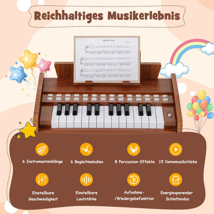 Dětské digitální piano s 25 klávesami – nastavitelné tempo, hnědé