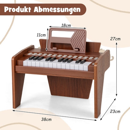 Dětské digitální piano s 25 klávesami – nastavitelné tempo, hnědé