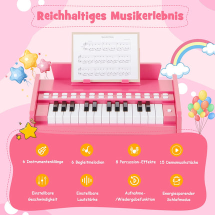 Dětské digitální piano s 25 klávesami – nastavitelné tempo, růžové