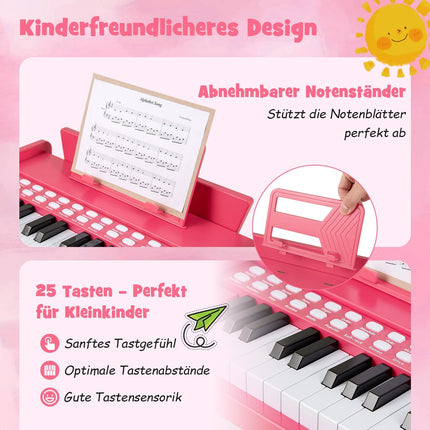 Dětské digitální piano s 25 klávesami – nastavitelné tempo, růžové
