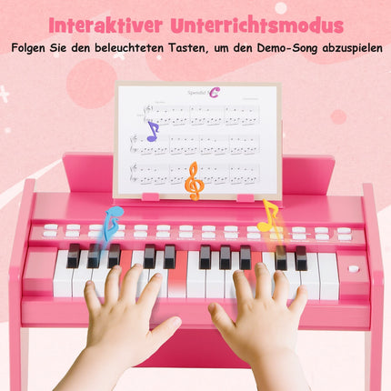 Dětské digitální piano s 25 klávesami – nastavitelné tempo, růžové