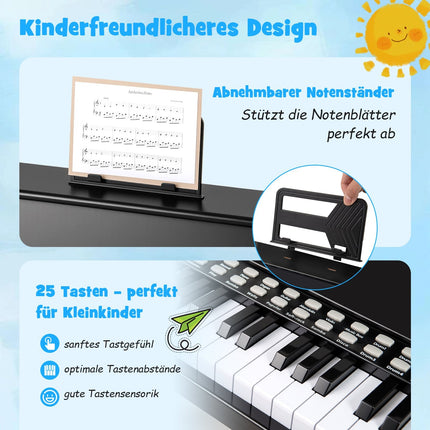 Dětské digitální piano s 25 klávesami a stoličkou, nastavitelné tempo