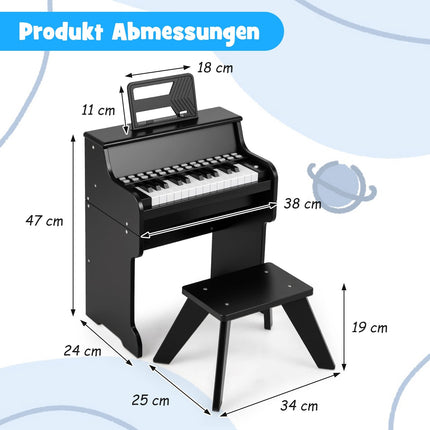 Dětské digitální piano s 25 klávesami a stoličkou, nastavitelné tempo