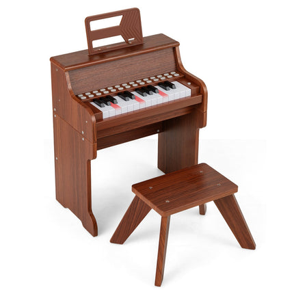 Dětské digitální piano s 25 klávesami a stoličkou, hnědé