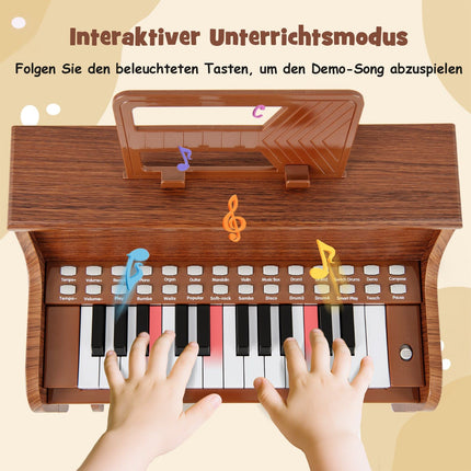Dětské digitální piano s 25 klávesami a stoličkou, hnědé