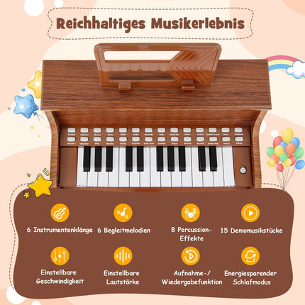 Dětské digitální piano s 25 klávesami a stoličkou, hnědé