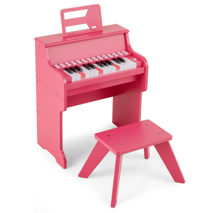 Dětské digitální piano s 25 klávesami a stoličkou, růžové