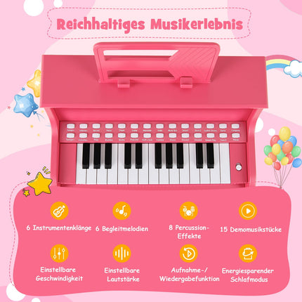 Dětské digitální piano s 25 klávesami a stoličkou, růžové