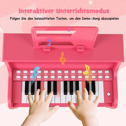 Dětské digitální piano s 25 klávesami a stoličkou, růžové