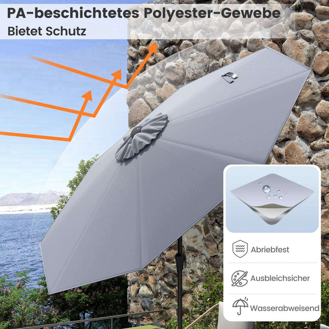270 cm Grey Patio Umbrella, Crank Tilt, UV Protection