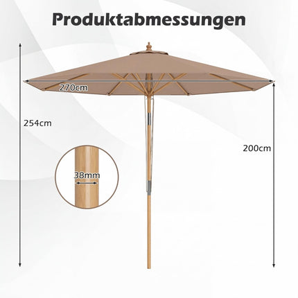 Zahradní slunečník 270 cm, bambus, nastavitelný sklon, khaki