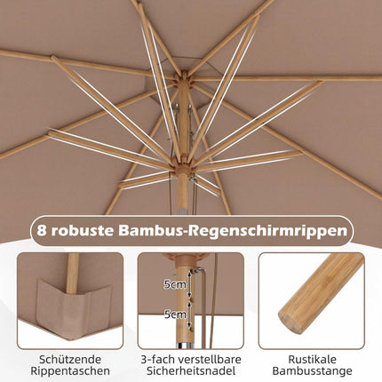 Zahradní slunečník 270 cm, bambus, nastavitelný sklon, khaki
