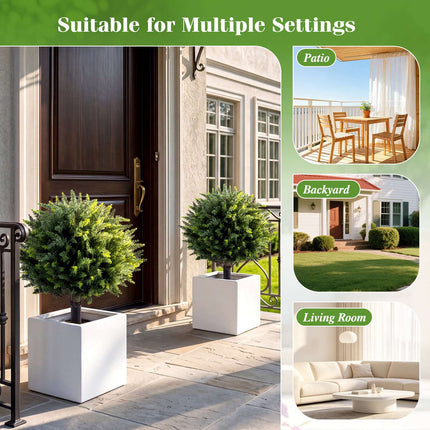 27.5" Artificial Cypress Topiary Trees, Set of 2, with Spikes