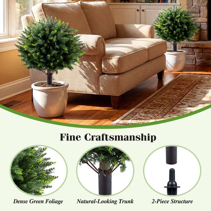 27.5" Artificial Cypress Topiary Trees, Set of 2, with Spikes