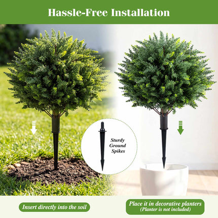 27.5" Artificial Cypress Topiary Trees, Set of 2, with Spikes