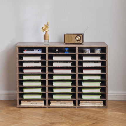 27-Compartment Literature Organizer, Removable Shelves, Black-Grey