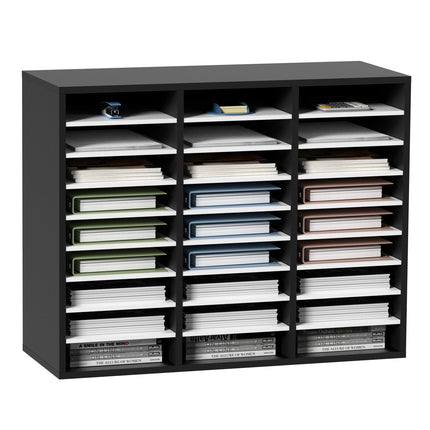 27-Compartment Wood Literature Organizer, Adjustable Shelves