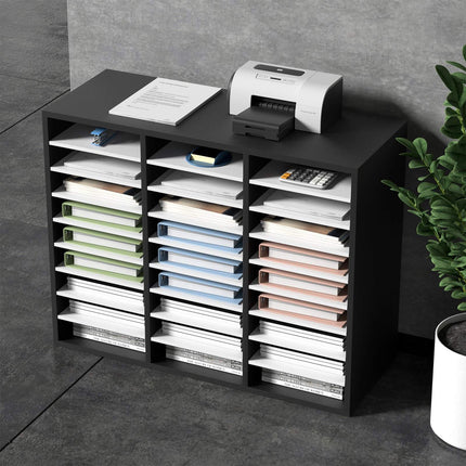 27-Compartment Wood Literature Organizer, Adjustable Shelves
