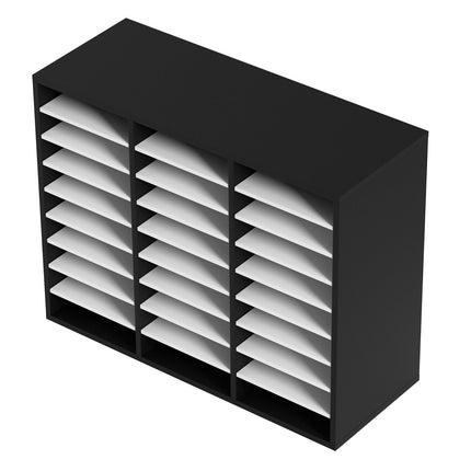 27-Compartment Wood Literature Organizer, Adjustable Shelves