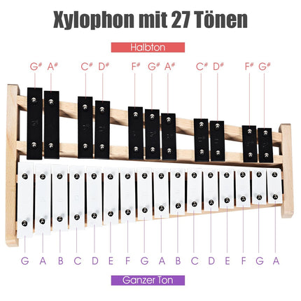 Xylofon s 27 tóny, 2 paličky a taška, zvonkohra a ruční perkuse
