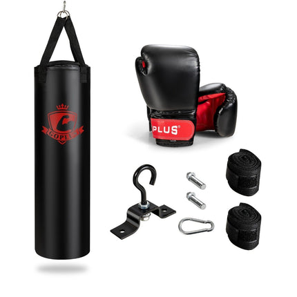 Sada boxovacího pytle 28.5 kg s boxerskými rukavicemi 12 oz a bandážemi, černá
