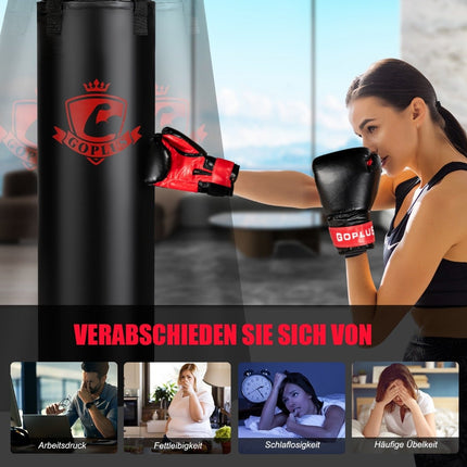 Sada boxovacího pytle 28.5 kg s boxerskými rukavicemi 12 oz a bandážemi, černá